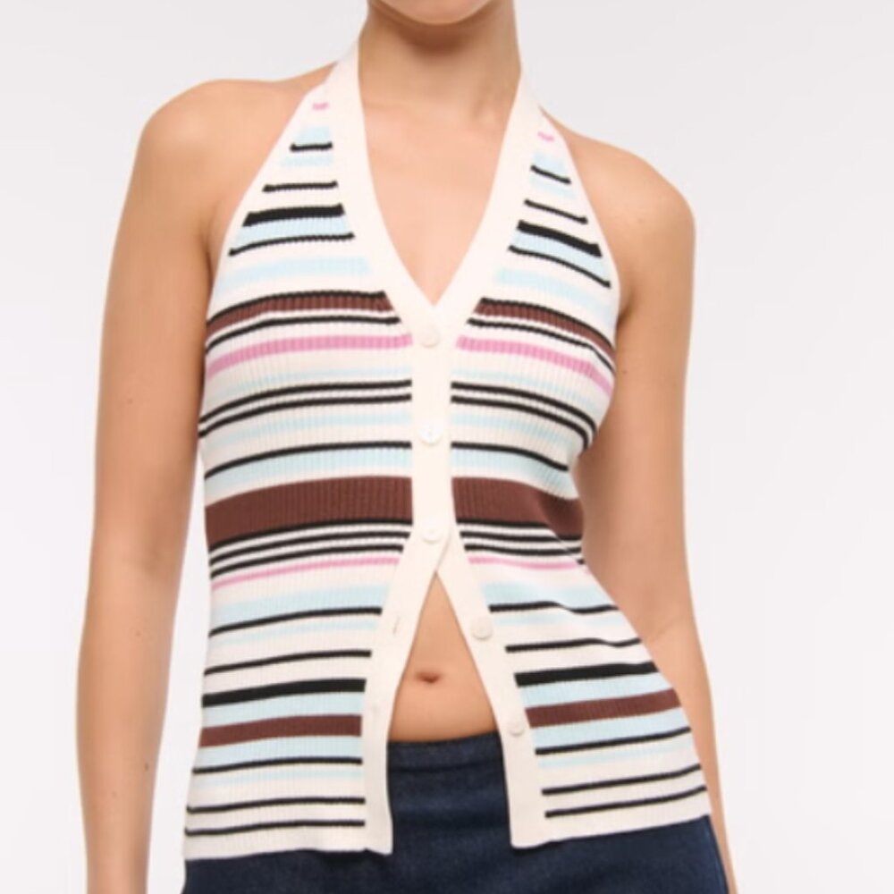 Abercrombie & Fitch Multicolor Ribbed Halter Sweater Vest Y2K Kidcore Women's M